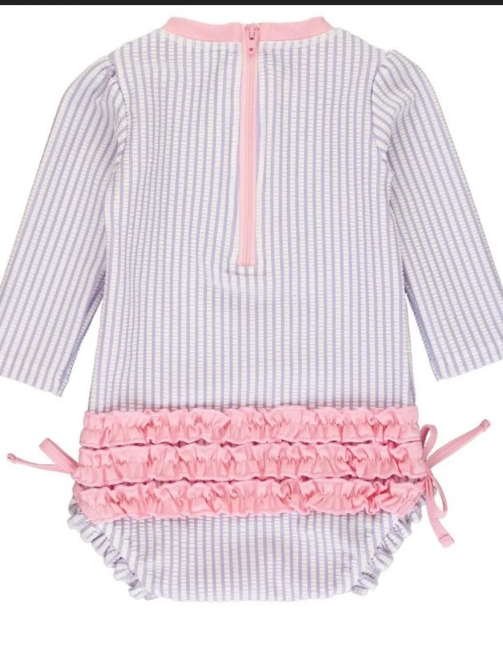 RuffleButts Lilac Striped Seersucker One Piece Girl’s Swimsuit